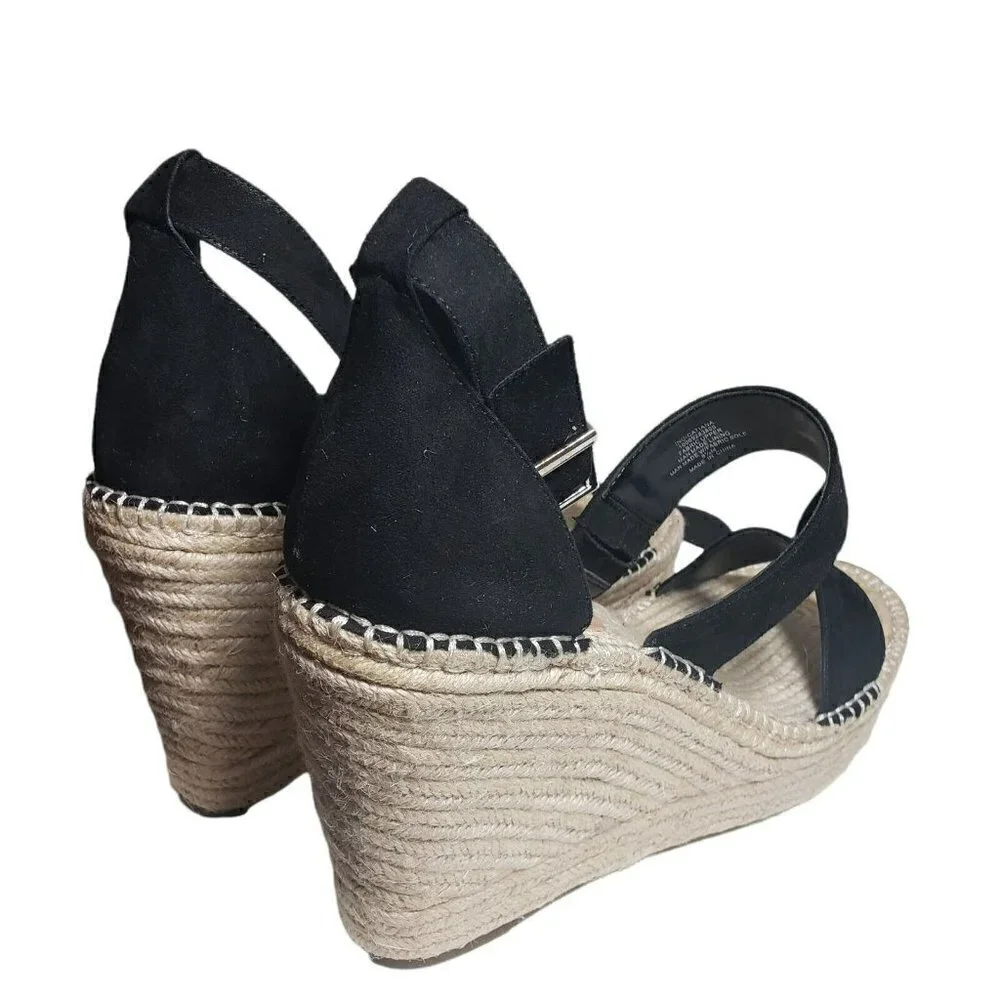 INC Womens Black Open Toe Wedge Ankle Strap Espadrille Platform Sandals Size 9.5
